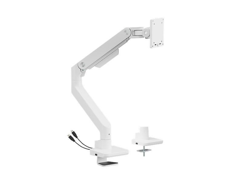 DUTZO Skjermholder for 1 skjerm (opptil 49") - Heavy Duty med USB A & C-porter - Hvit - MMAHDW-1