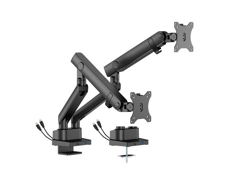 DUTZO Skjermholder for 2 skjermer (17"-35") - Pro+ utgave 1 x USB A & 1 x USB C (Grå / Svart) - MMAPROUP-2B